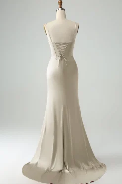 Borgonha Sereia Esparguete Correias Longo Corset Prom Dress com Fenda