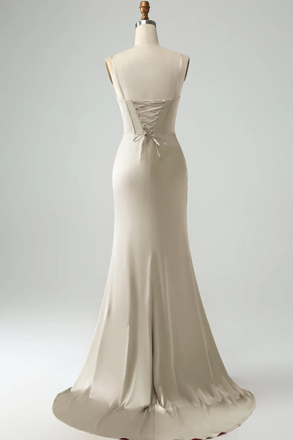 Borgonha Sereia Esparguete Correias Longo Corset Prom Dress com Fenda