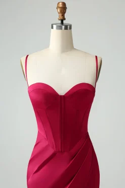 Borgonha Sereia Esparguete Correias Longo Corset Prom Dress com Fenda