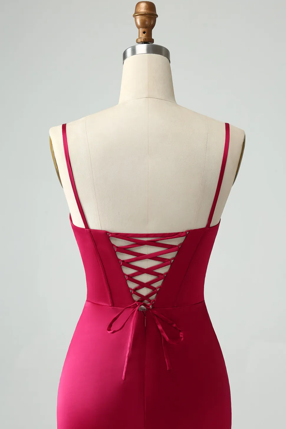 Borgonha Sereia Esparguete Correias Longo Corset Prom Dress com Fenda