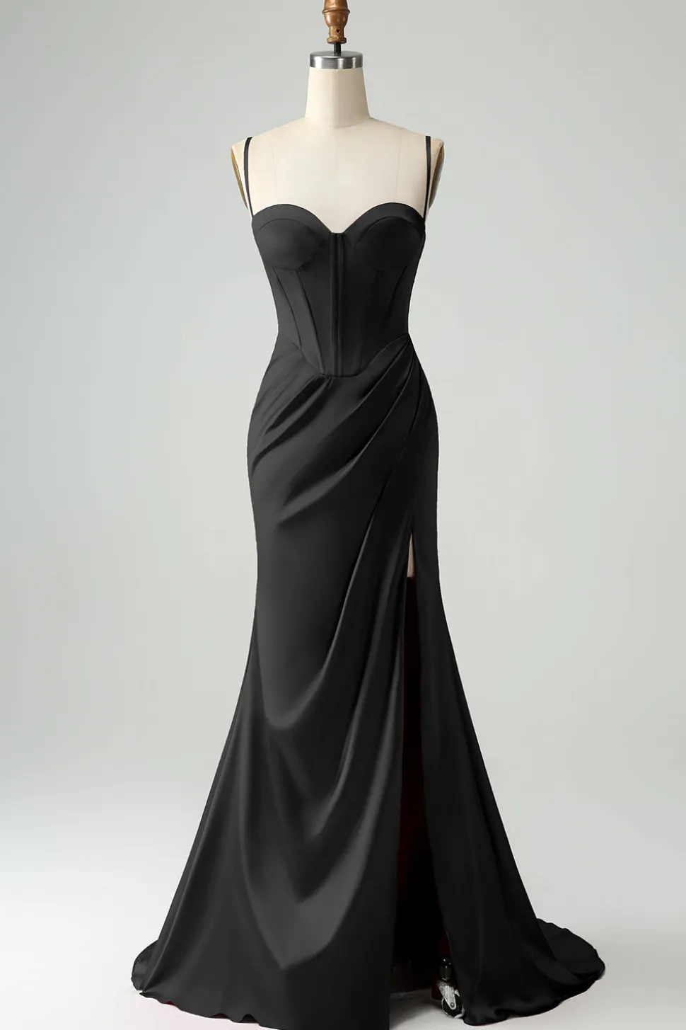 Borgonha Sereia Esparguete Correias Longo Corset Prom Dress com Fenda