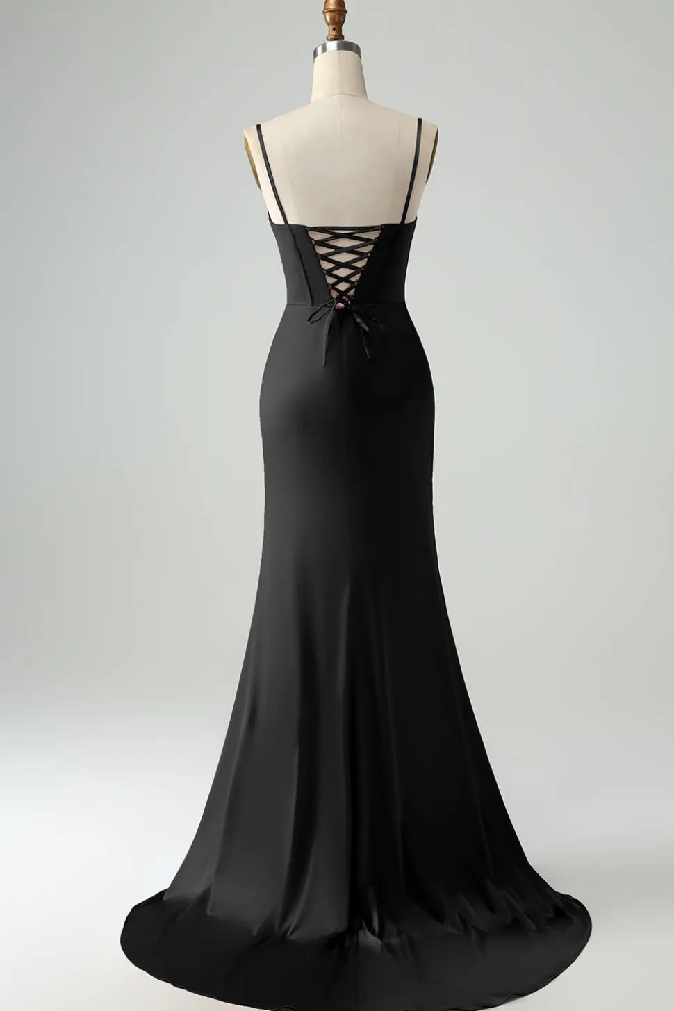 Borgonha Sereia Esparguete Correias Longo Corset Prom Dress com Fenda