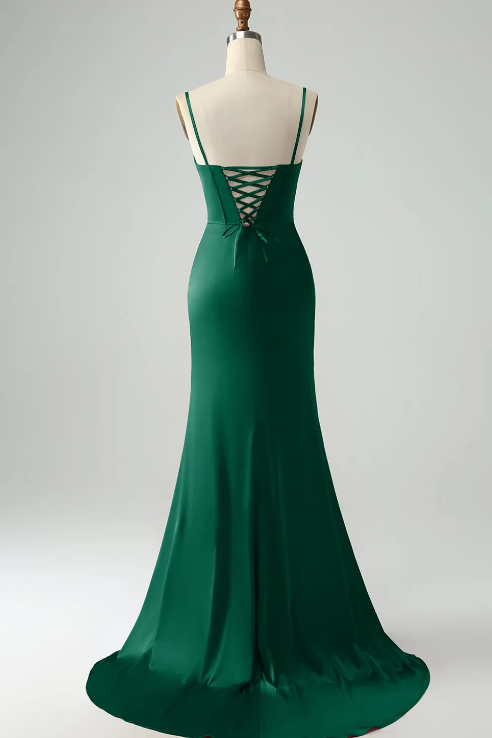 Borgonha Sereia Esparguete Correias Longo Corset Prom Dress com Fenda