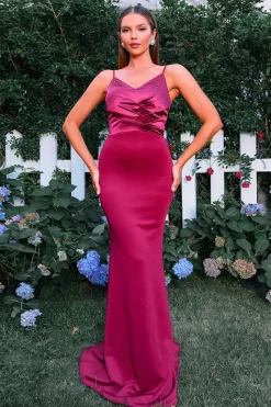 Borgonha Sereia Esparguete Correias Ruched Vestido Formal Longo