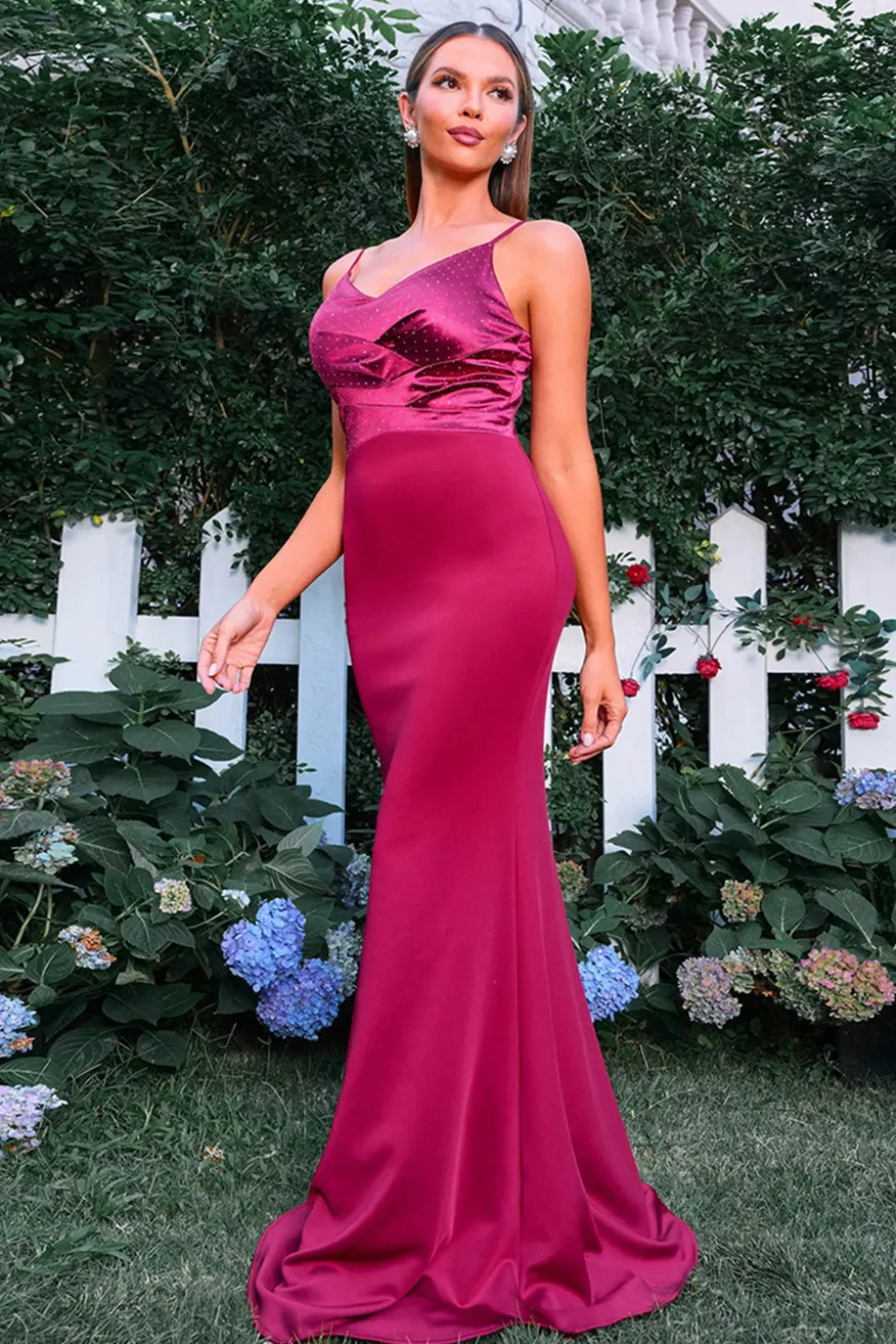 Borgonha Sereia Esparguete Correias Ruched Vestido Formal Longo