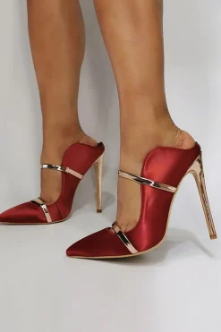 Borgonha Stiletto sólido dedo do pé pontiagudo sapatos