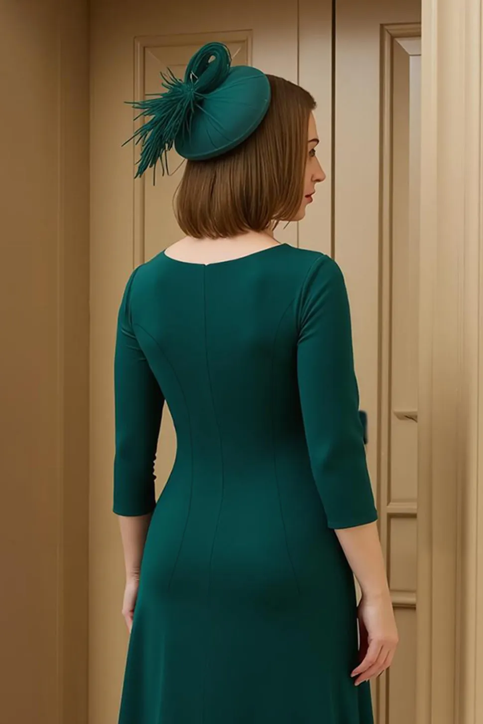 Borgonha Uma linha Bateau pescoço alto-baixo vestido de noiva convidado