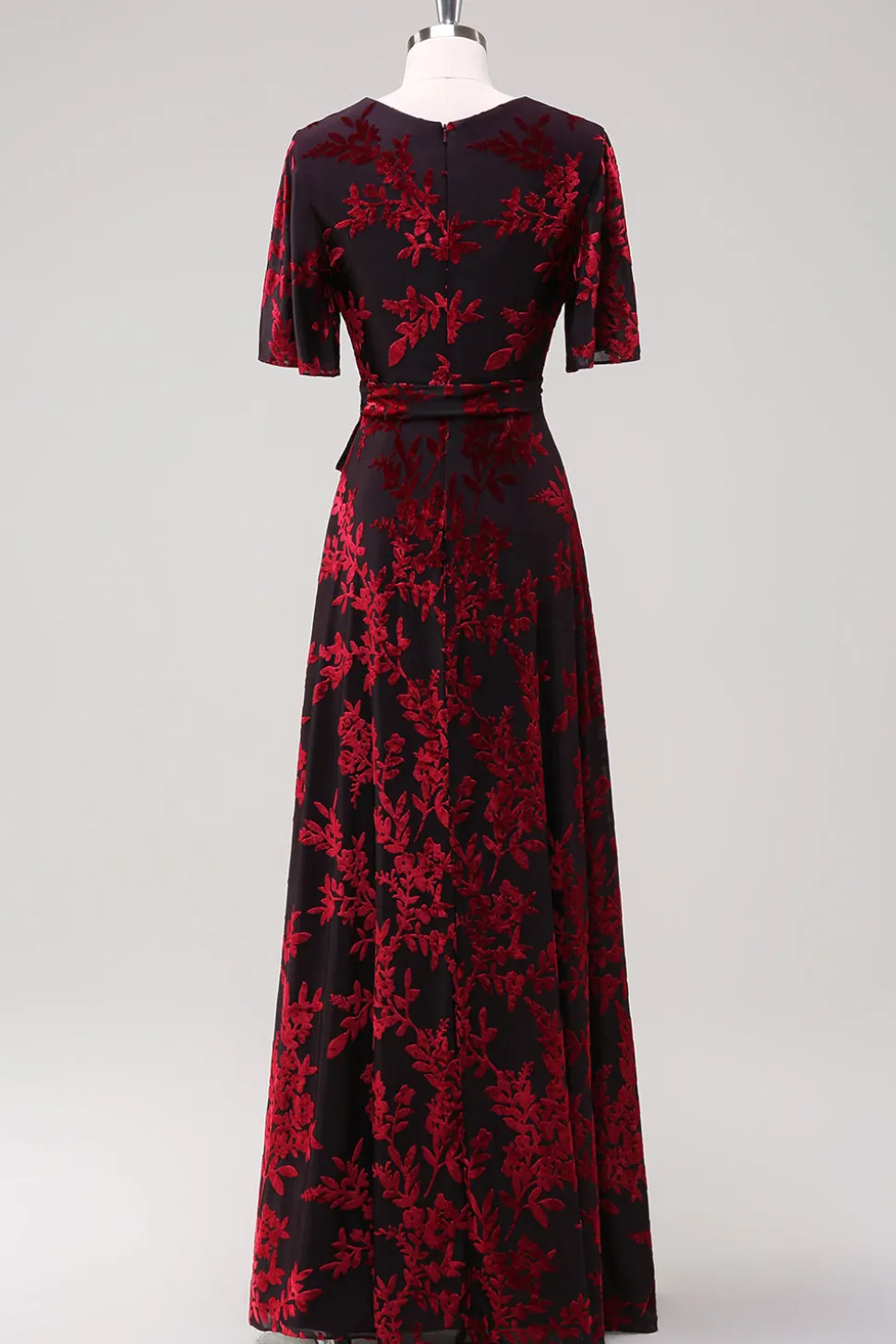 Borgonha Uma Linha Burnout Veludo Vestido Longo Baile