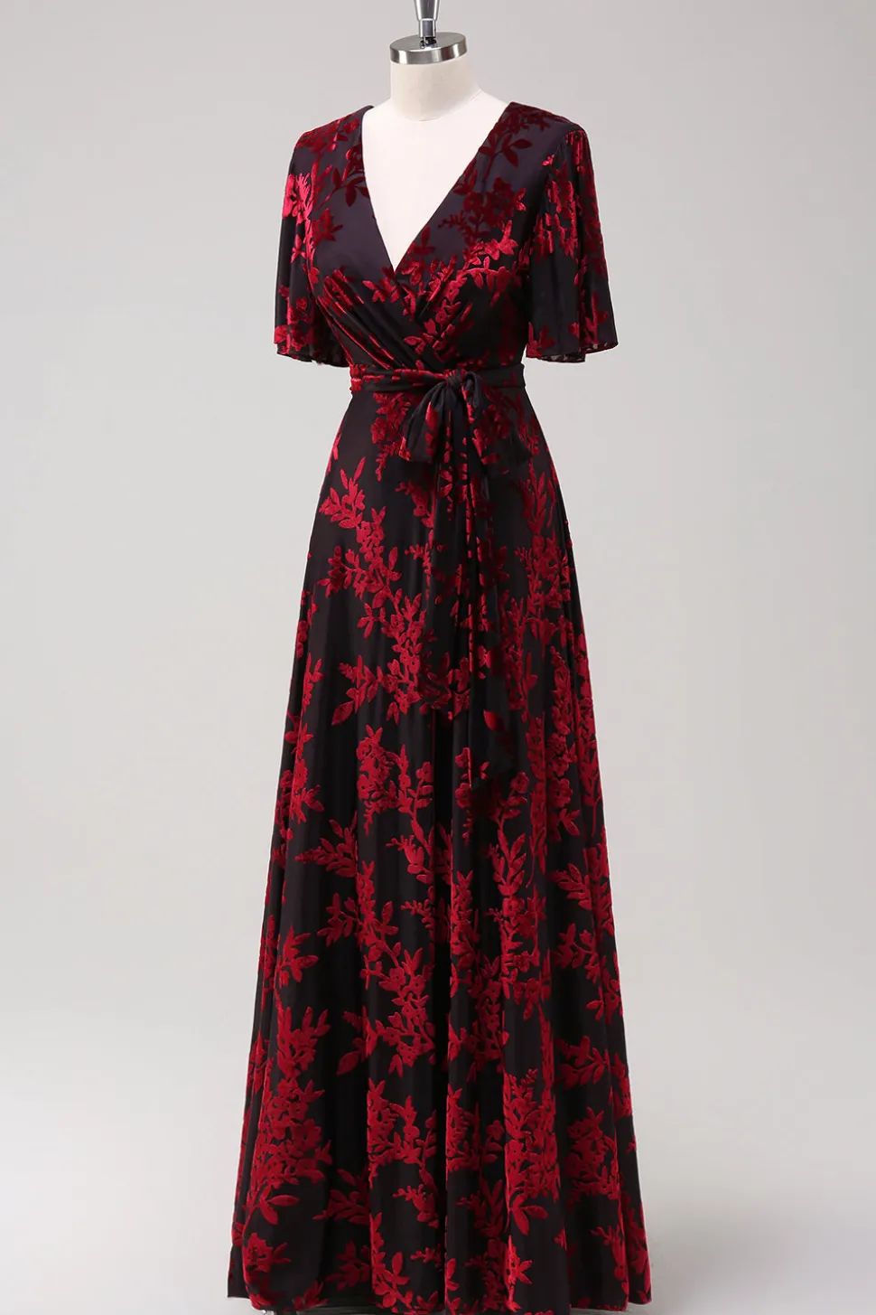 Borgonha Uma Linha Burnout Veludo Vestido Longo Baile