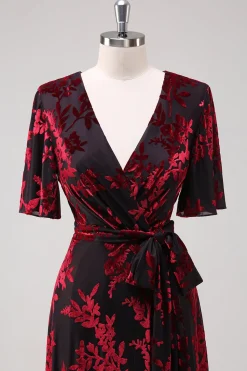 Borgonha Uma Linha Burnout Veludo Vestido Longo Baile