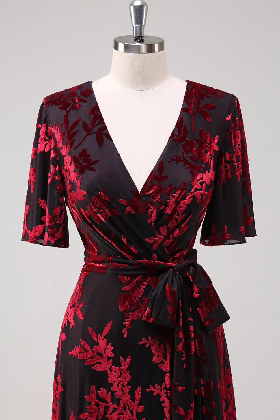 Borgonha Uma Linha Burnout Veludo Vestido Longo Baile
