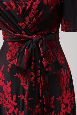 Borgonha Uma Linha Burnout Veludo Vestido Longo Baile