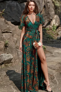 Borgonha Uma Linha Burnout Veludo Vestido Longo Baile