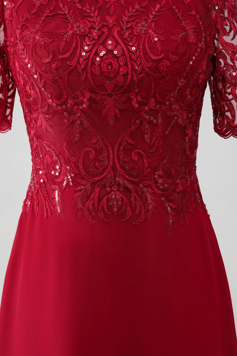 Borgonha Uma linha de pescoço redondo brilhante lantejoulas mãe de vestido de noiva com apliques