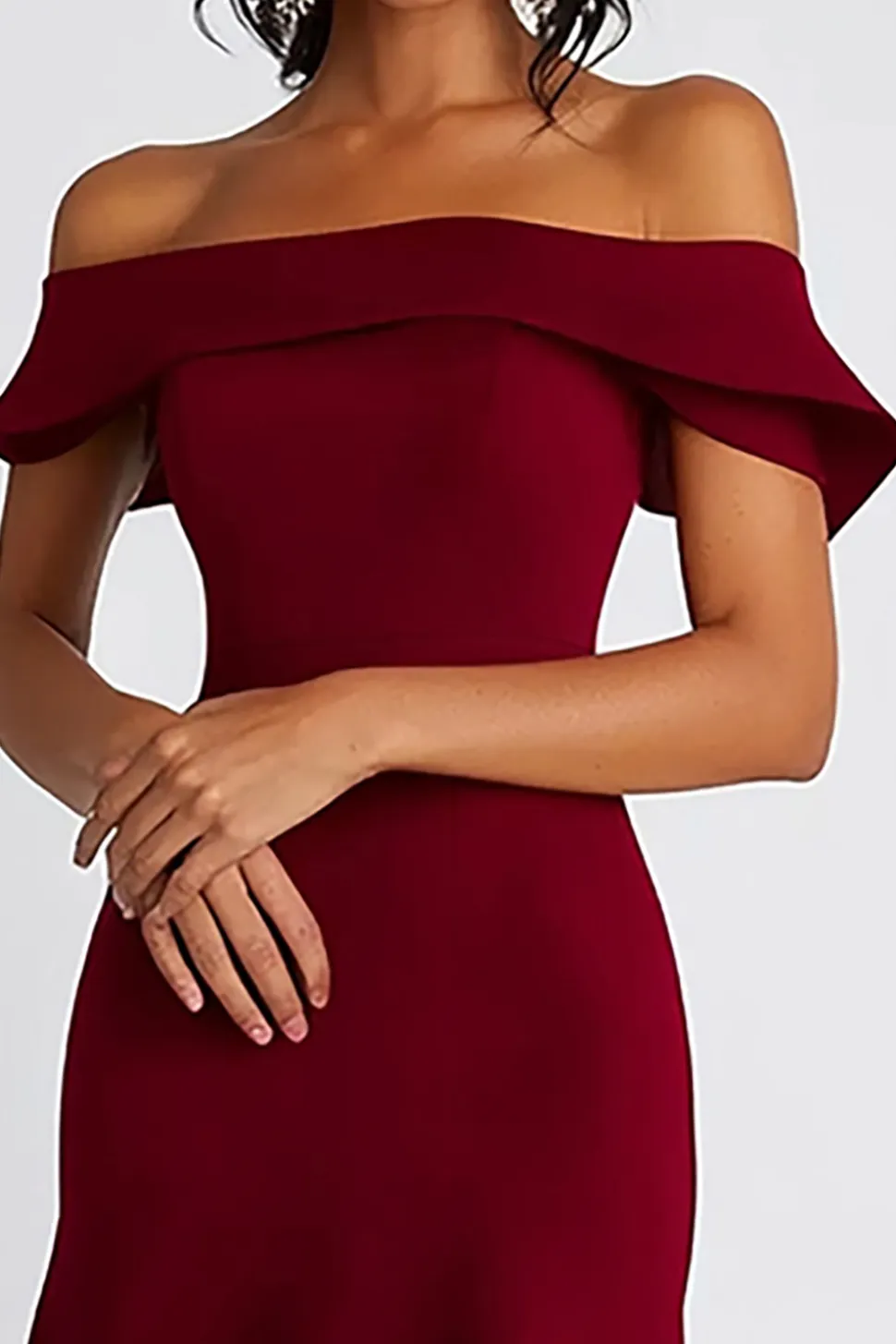 Borgonha Uma linha fora do ombro joelho comprimento vestido formal