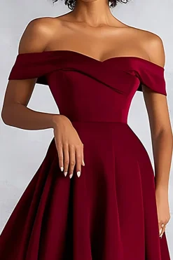 Borgonha Uma linha fora do ombro Midi vestido formal