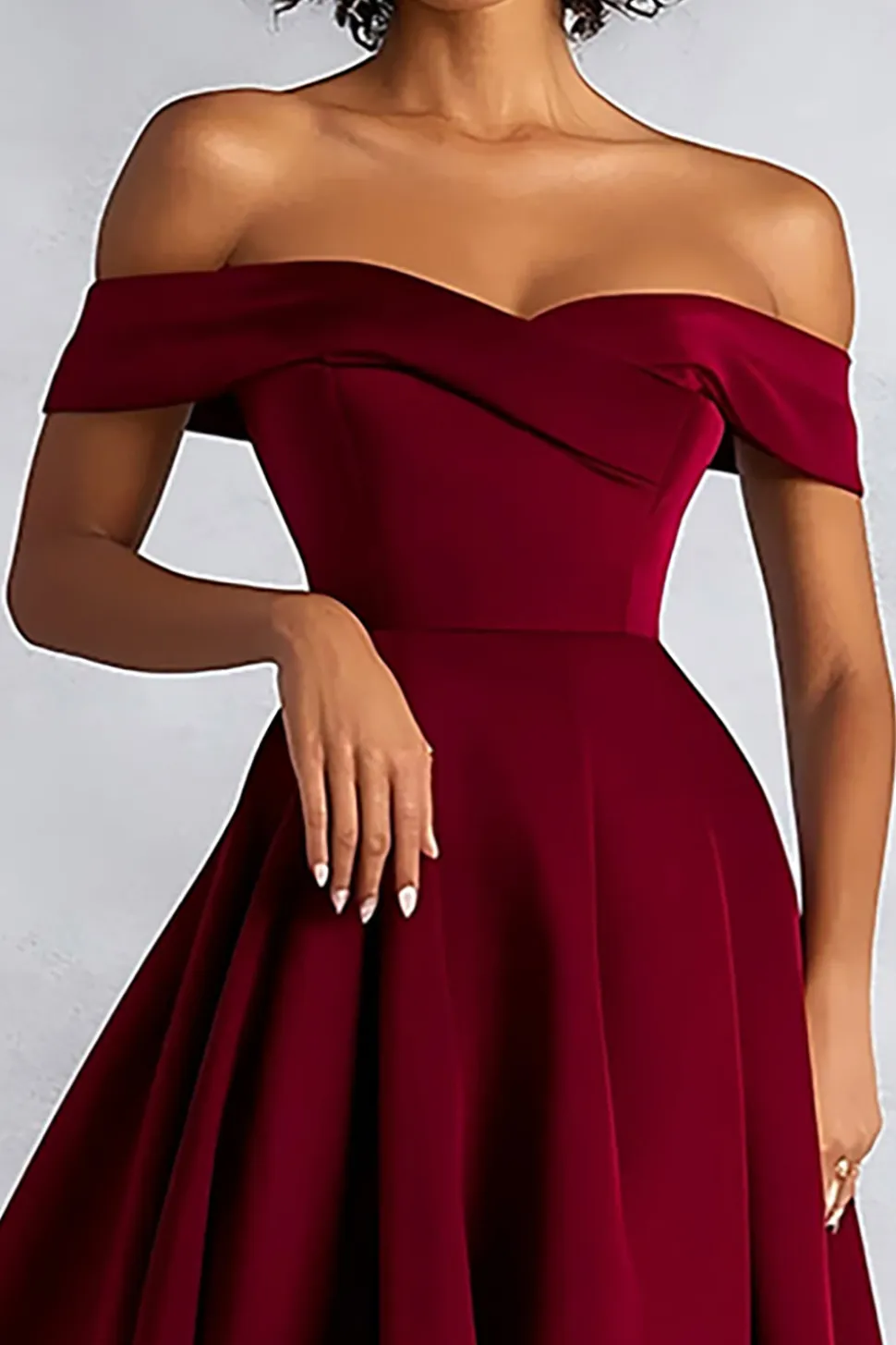 Borgonha Uma linha fora do ombro Midi vestido formal