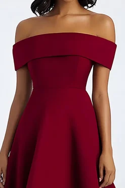 Borgonha Uma linha fora do ombro Midi vestido formal