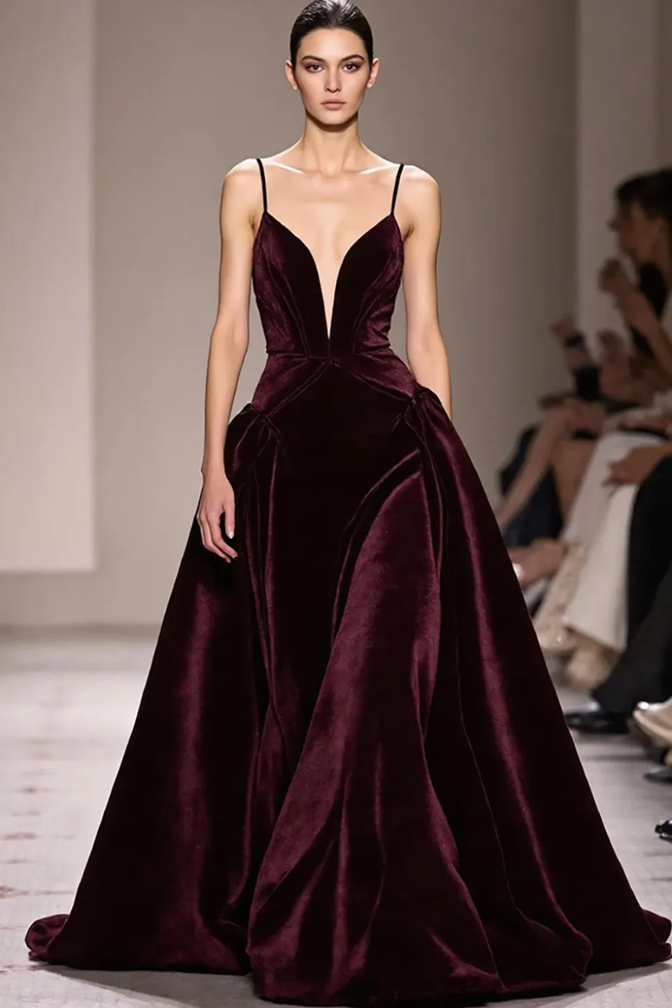 Borgonha Veludo A-Line Esparguete Correias Vestido de Noite