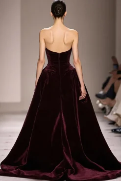 Borgonha Veludo A-Line Esparguete Correias Vestido de Noite