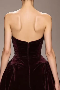 Borgonha Veludo A-Line Esparguete Correias Vestido de Noite