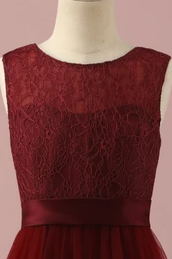 Borgonha Vestido Dama de Honor Júnior Tule