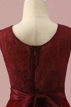 Borgonha Vestido Dama de Honor Júnior Tule