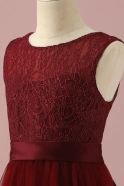 Borgonha Vestido Dama de Honor Júnior Tule
