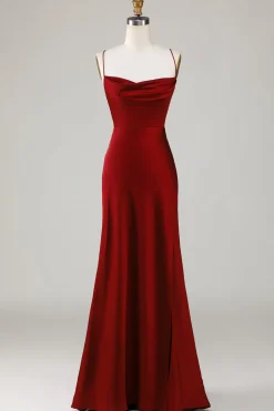 Borgonha Vestido de Dama de Honor Cintas de Espaguete