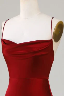 Borgonha Vestido de Dama de Honor Cintas de Espaguete