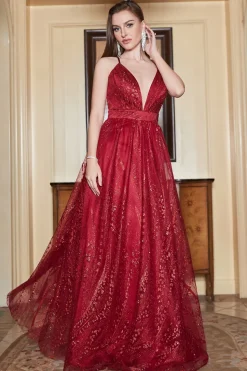 Borgonha Vestido de Festa Cintas de Espaguete