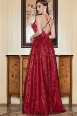 Borgonha Vestido de Festa Cintas de Espaguete