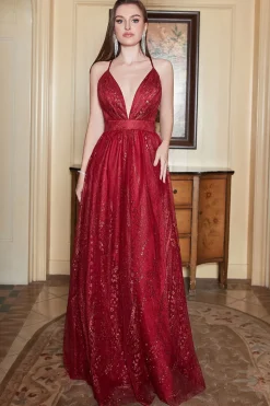 Borgonha Vestido de Festa Cintas de Espaguete