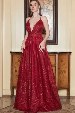 Borgonha Vestido de Festa Cintas de Espaguete