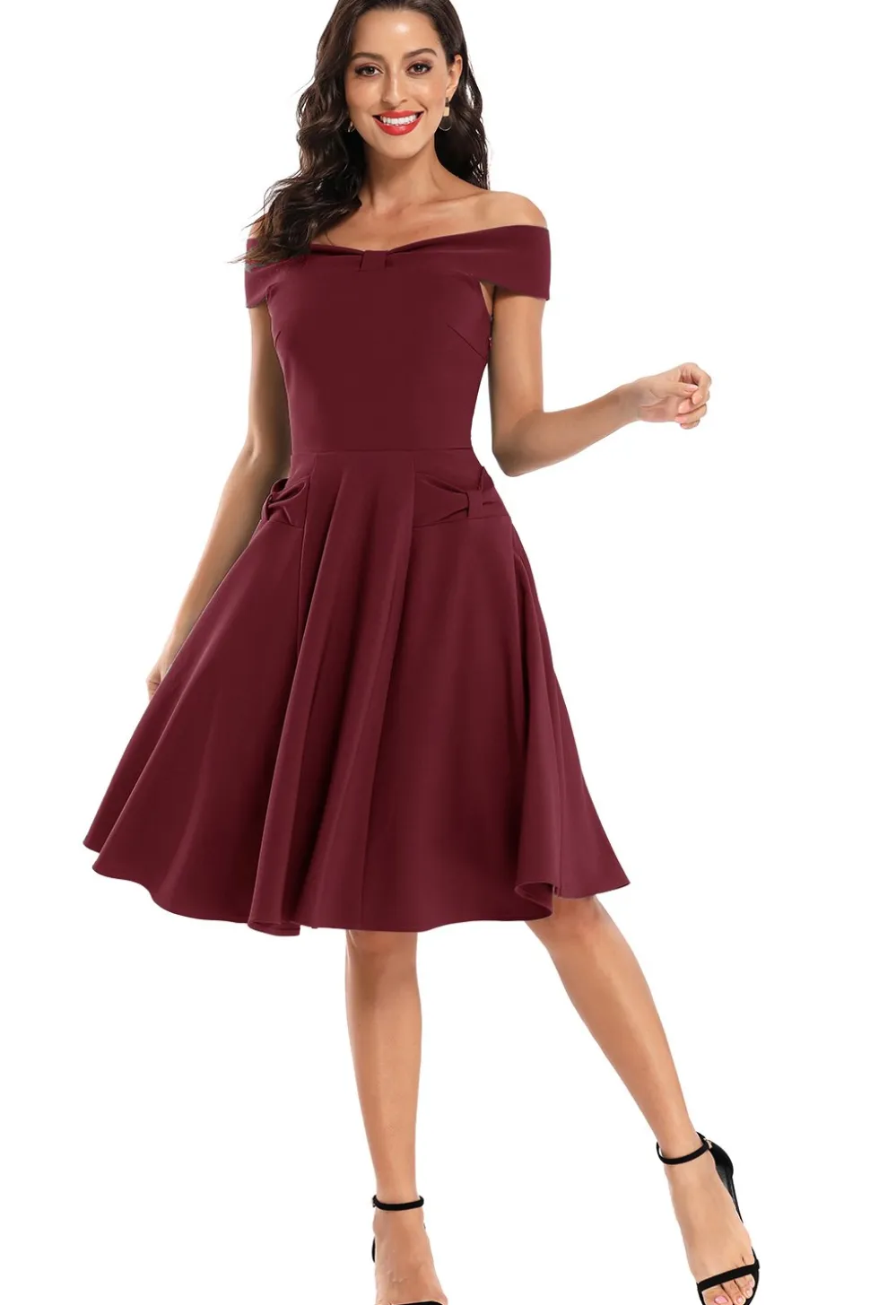 Borgonha Vestido sem ombro 1950