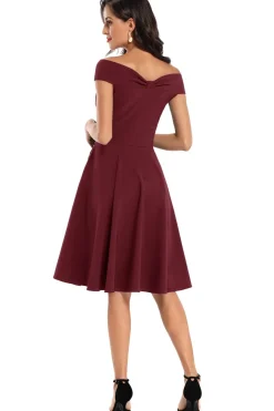 Borgonha Vestido sem ombro 1950