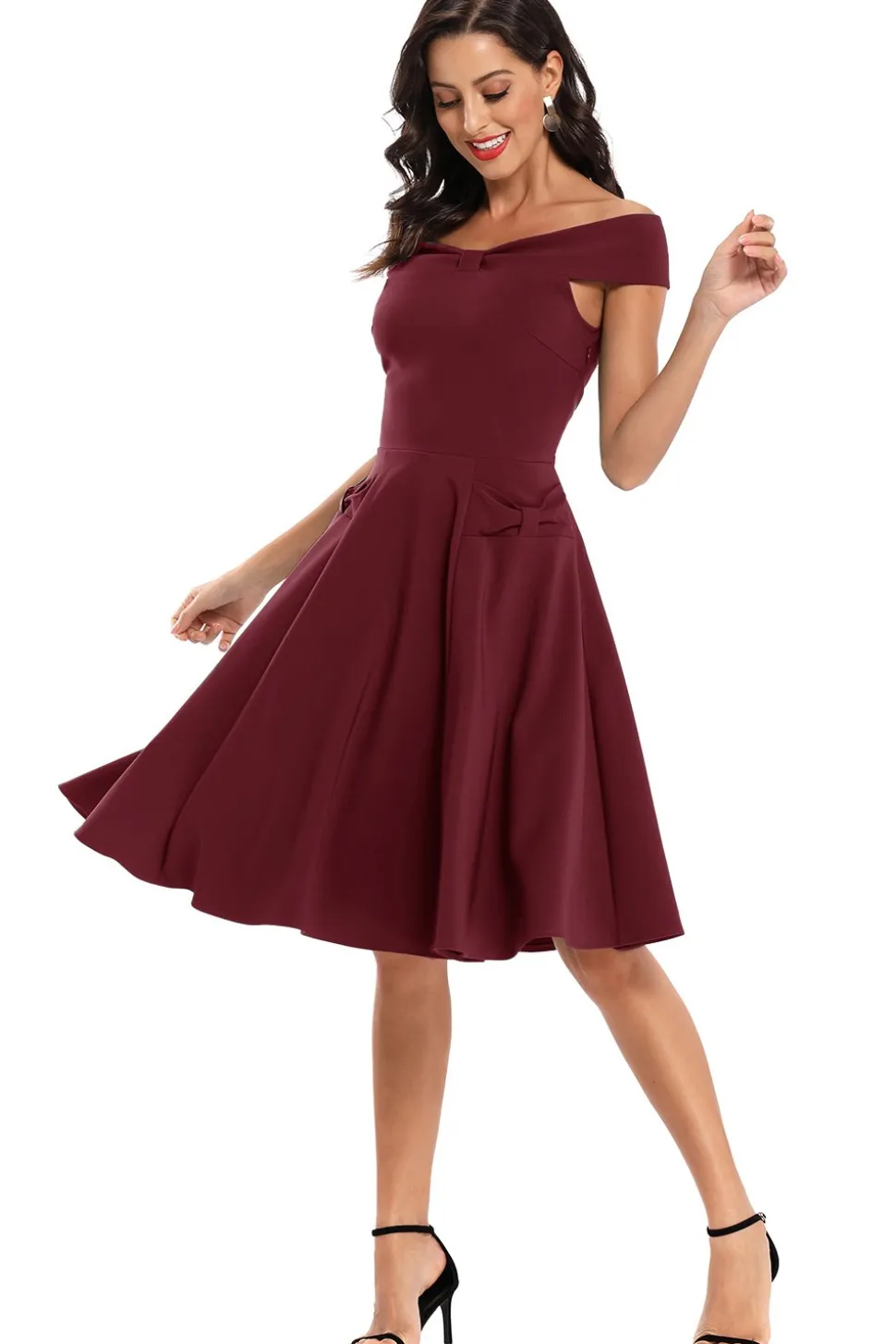 Borgonha Vestido sem ombro 1950