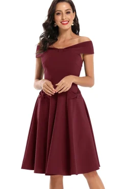 Borgonha Vestido sem ombro 1950
