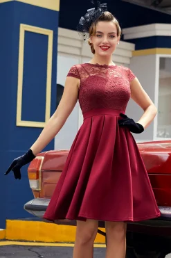 Borgonha Vestido Vintage de Renda