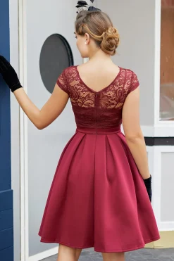 Borgonha Vestido Vintage de Renda