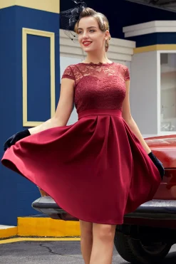 Borgonha Vestido Vintage de Renda