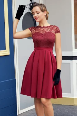 Borgonha Vestido Vintage de Renda