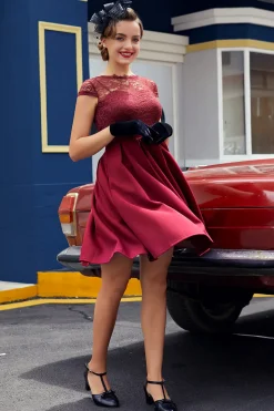 Borgonha Vestido Vintage de Renda