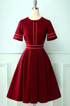 Borgonha Vintage vestido de mangas curtas