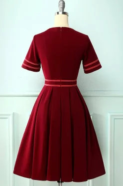 Borgonha Vintage vestido de mangas curtas