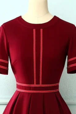 Borgonha Vintage vestido de mangas curtas