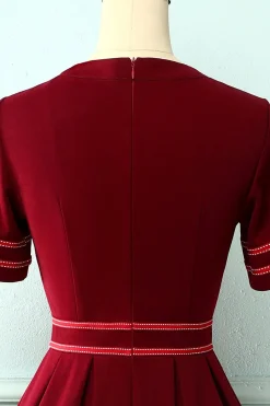 Borgonha Vintage vestido de mangas curtas