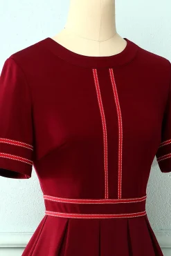 Borgonha Vintage vestido de mangas curtas