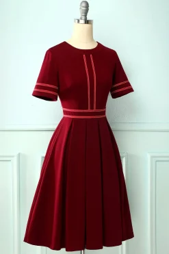 Borgonha Vintage vestido de mangas curtas