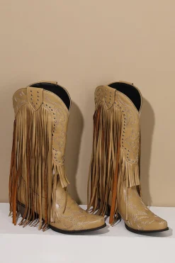 Botas de Couro Tassel Bordado Preto Feminino